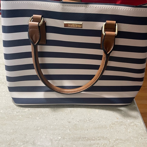Aldo Navy and Cream Striped Tote with Brown Handles - Picture 14 of 14